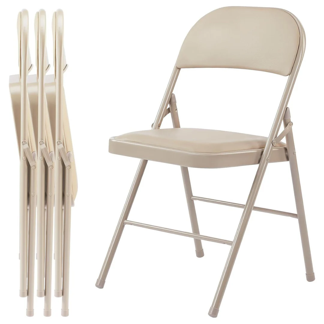 4-Pack Sweetcrispy Leather Padded Folding Metal Portable Chairs